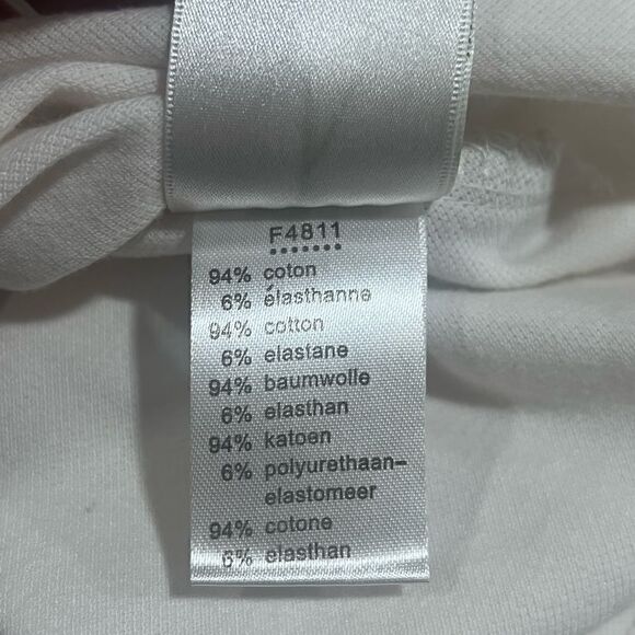 LACOSTE SLIM FIT LETTERED COLLAR SINGLE STRIPE POLO SHIRT WHITE/TAN S - Picture 12 of 13